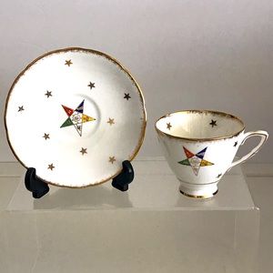 VTG Masonic O.E.S. Gold Stars Tea Cup & Saucer Royal Stafford Bone China-England